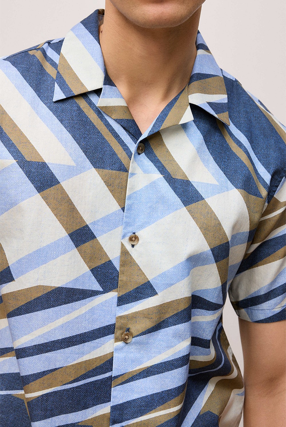 Cotton Abstract Stripe Short Sleeve Shirt