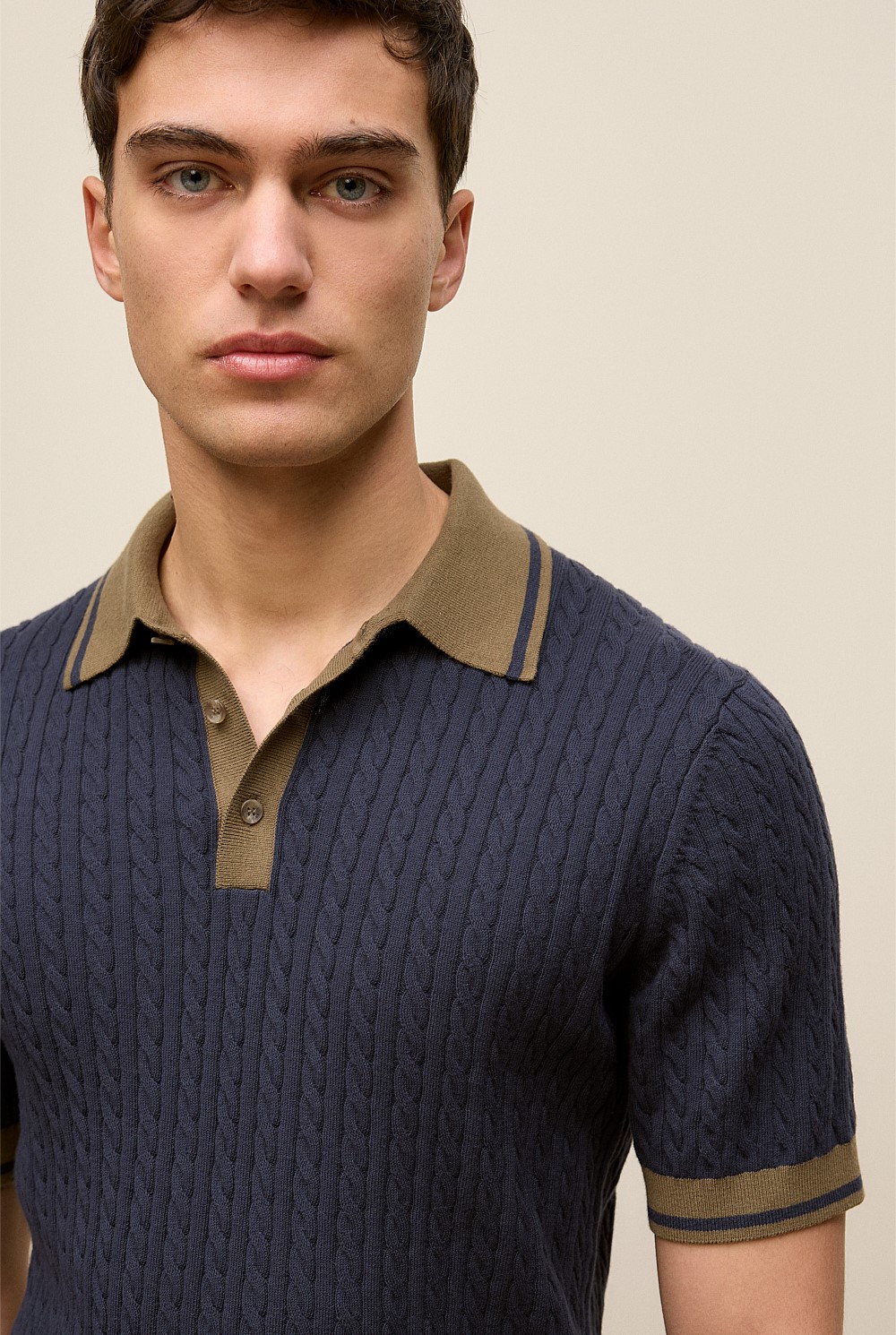 Cable Knit Short Sleeve Polo