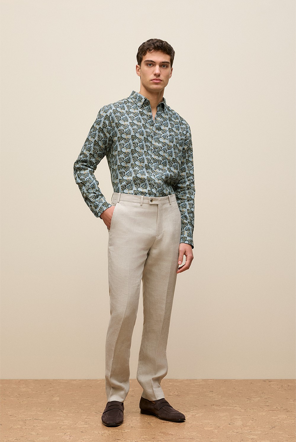 Regular Fit Linen Palm Frond Shirt