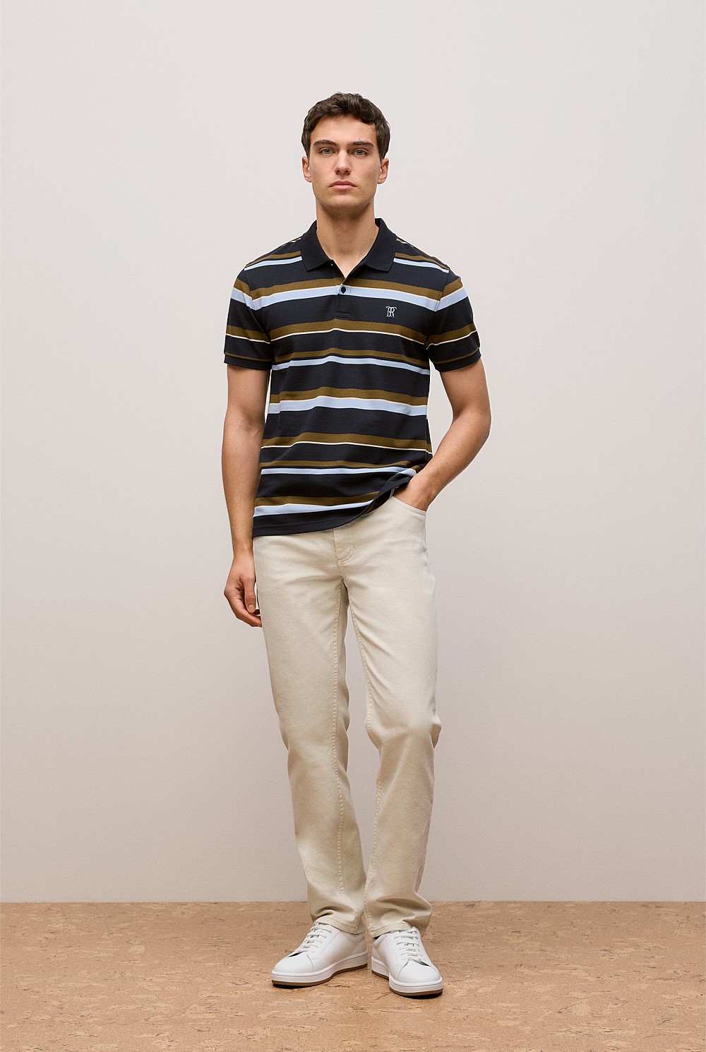 Colour Block Stripe Monogram Polo