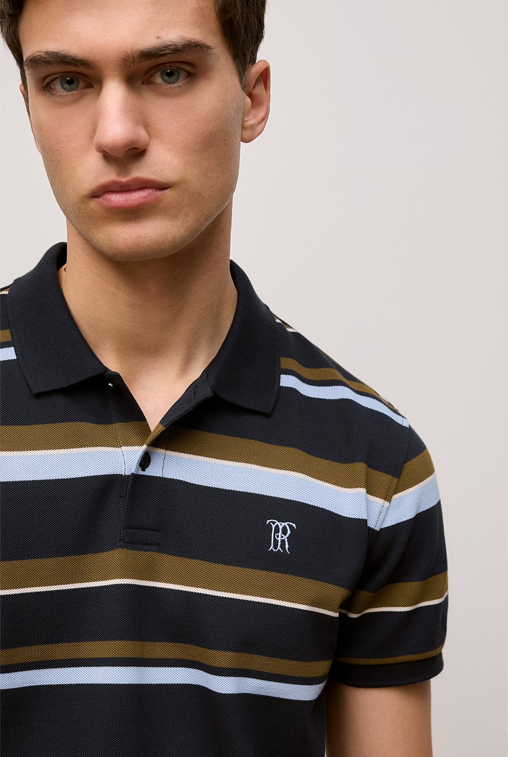Colour Block Stripe Monogram Polo