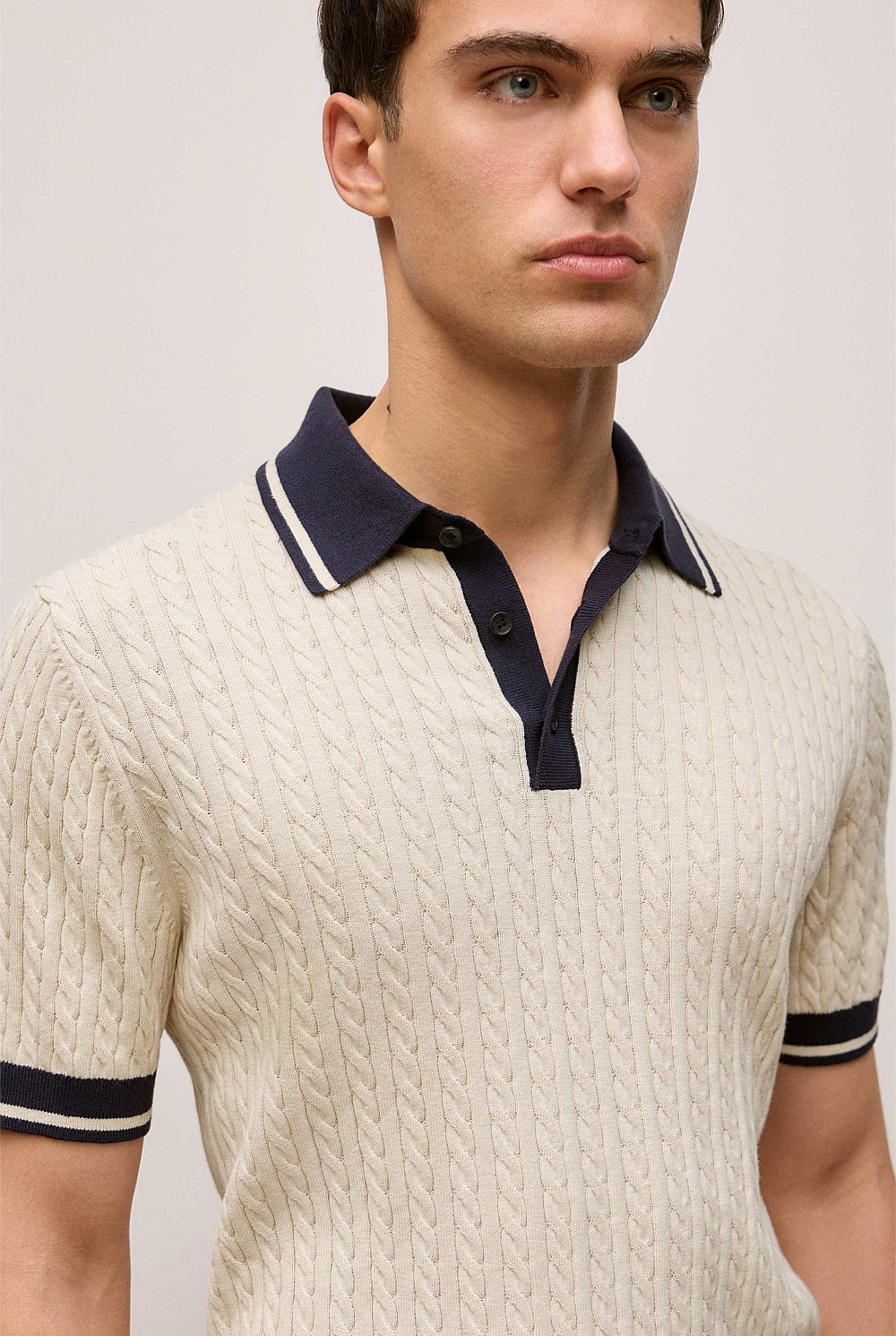 Cable Knit Short Sleeve Polo