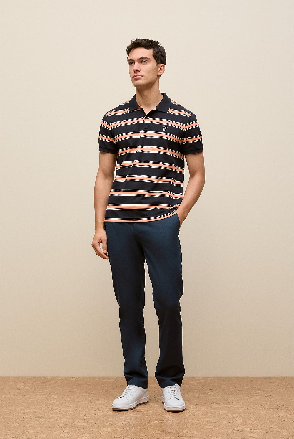 Textured Stripe Monogram Polo