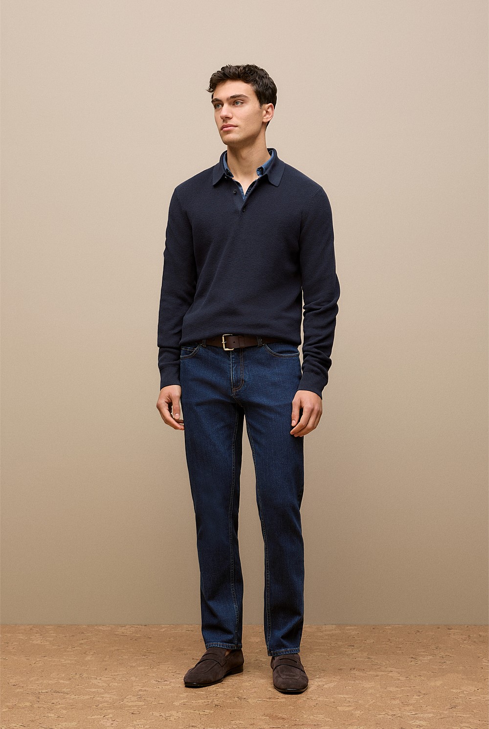 Textured Long Sleeve Knit Polo