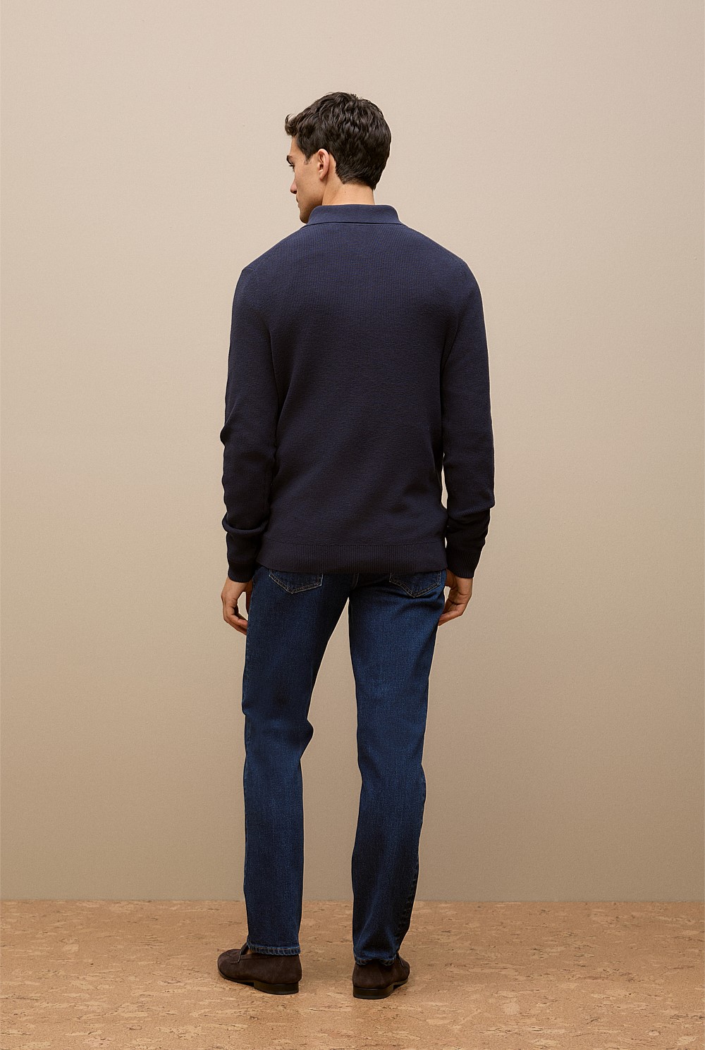 Textured Long Sleeve Knit Polo
