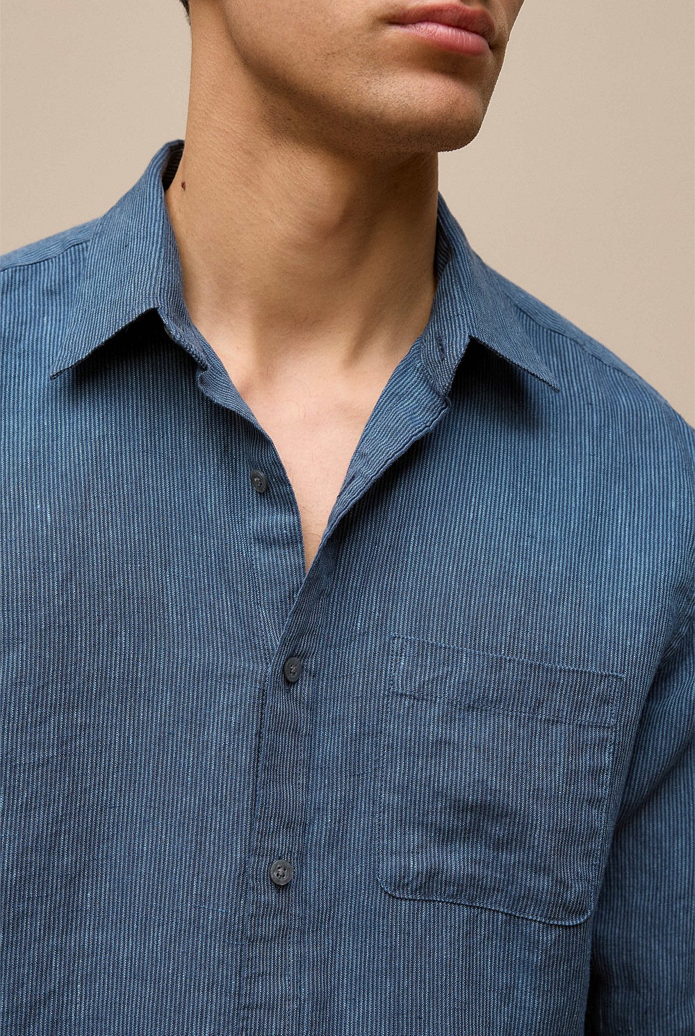 Regular Fit Linen Fine Stripe Shirt