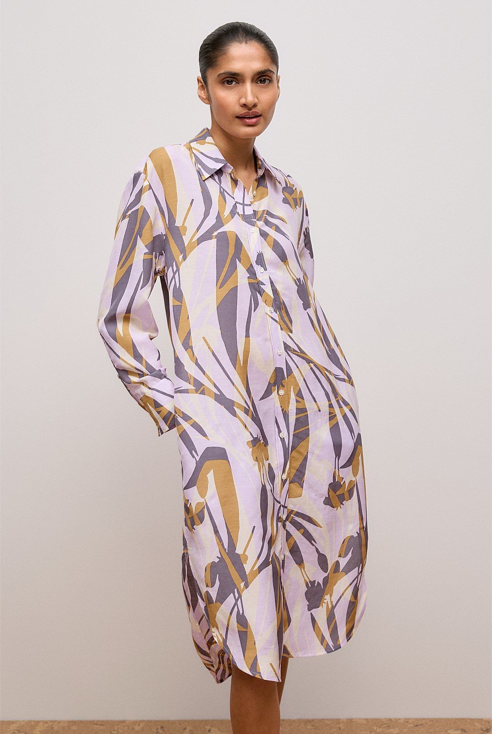 Shadow Leaf Relaxed Shirt Dress