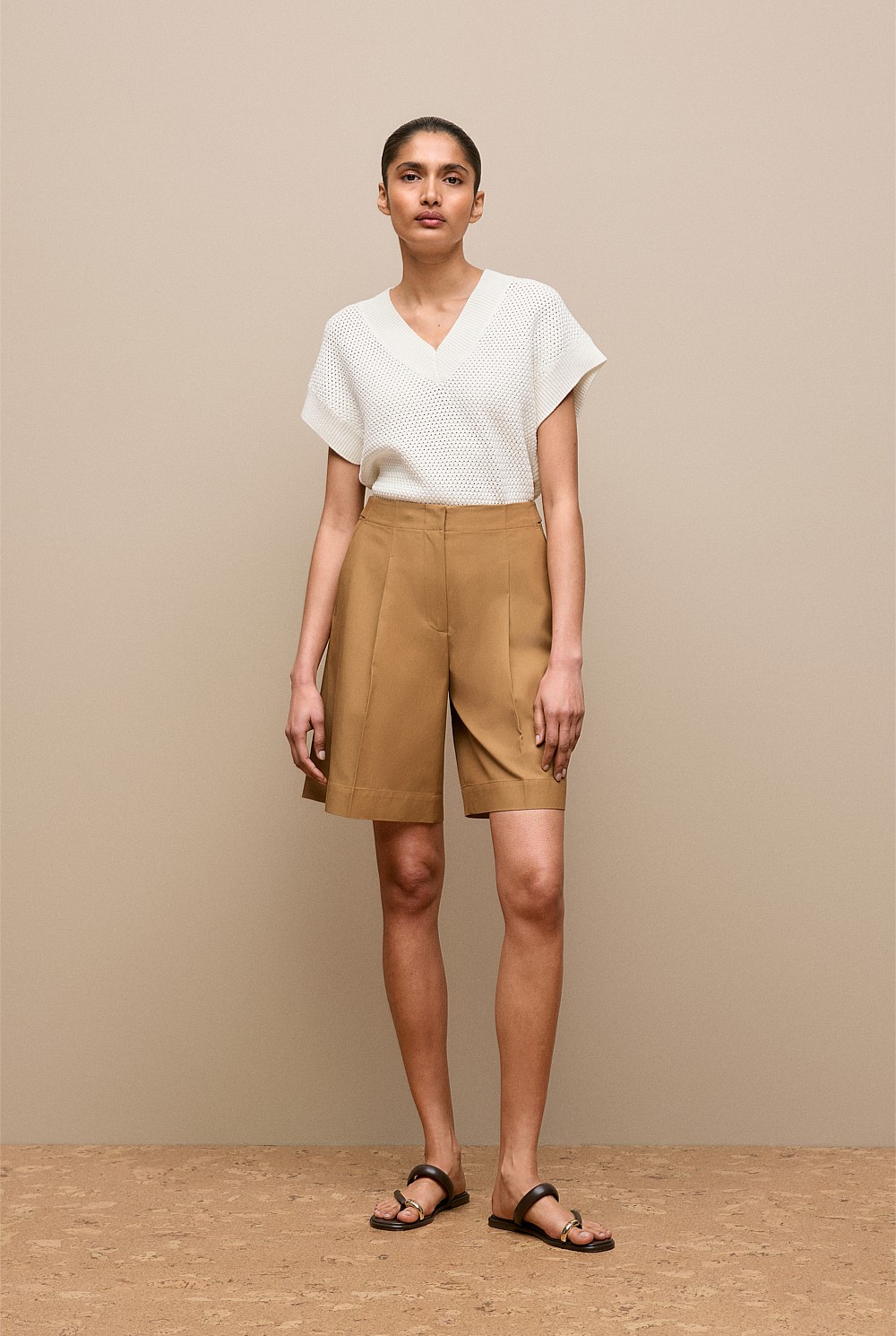Cotton Blend Longline Pleat Short