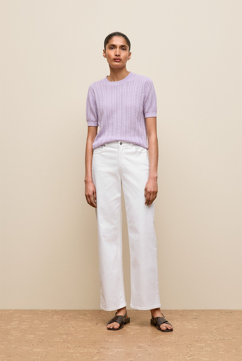 Mercerised Cotton Pointelle Knit T-shirt