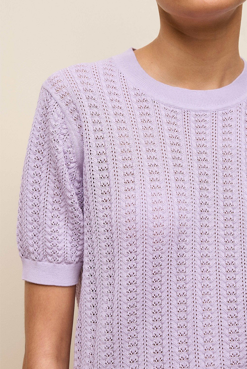 Mercerised Cotton Pointelle Knit T-shirt
