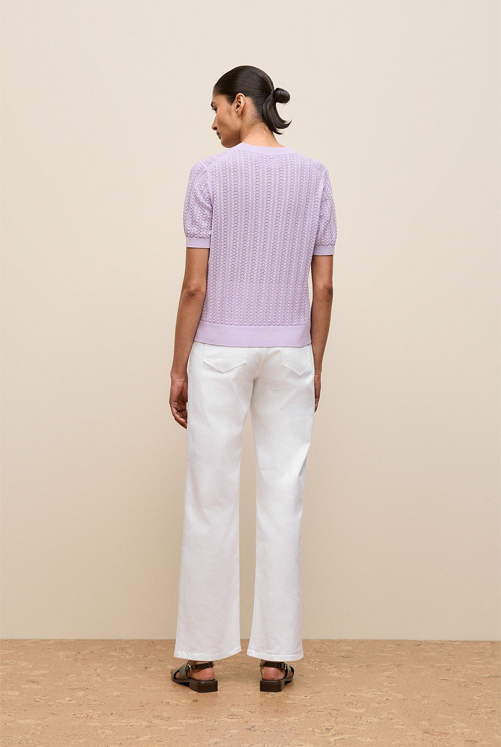 Mercerised Cotton Pointelle Knit T-shirt