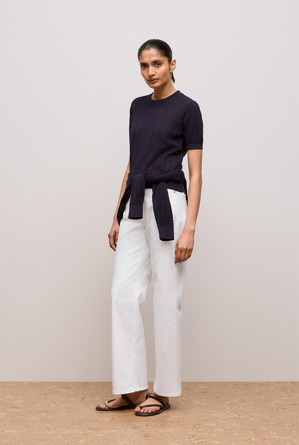 Mercerised Cotton Pointelle Knit T-shirt