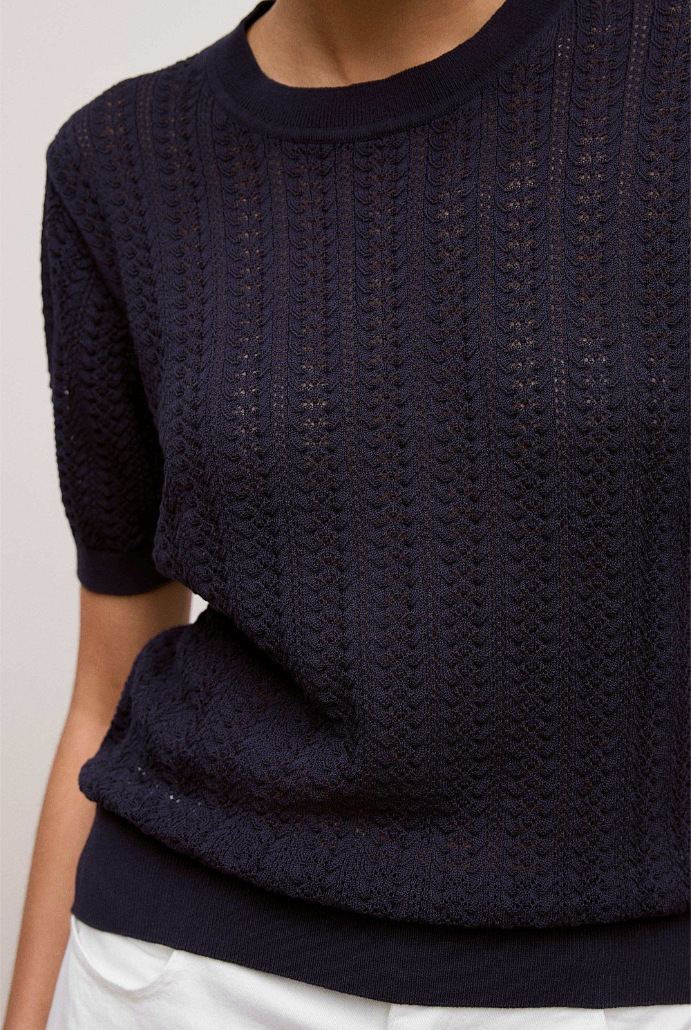 Mercerised Cotton Pointelle Knit T-shirt