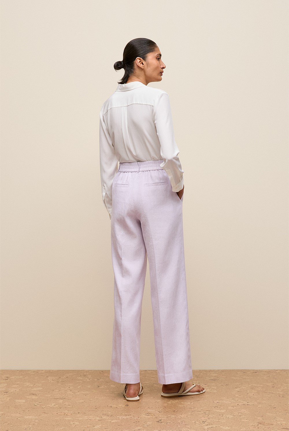 Linen Cotton Herringbone Wide Leg Pant