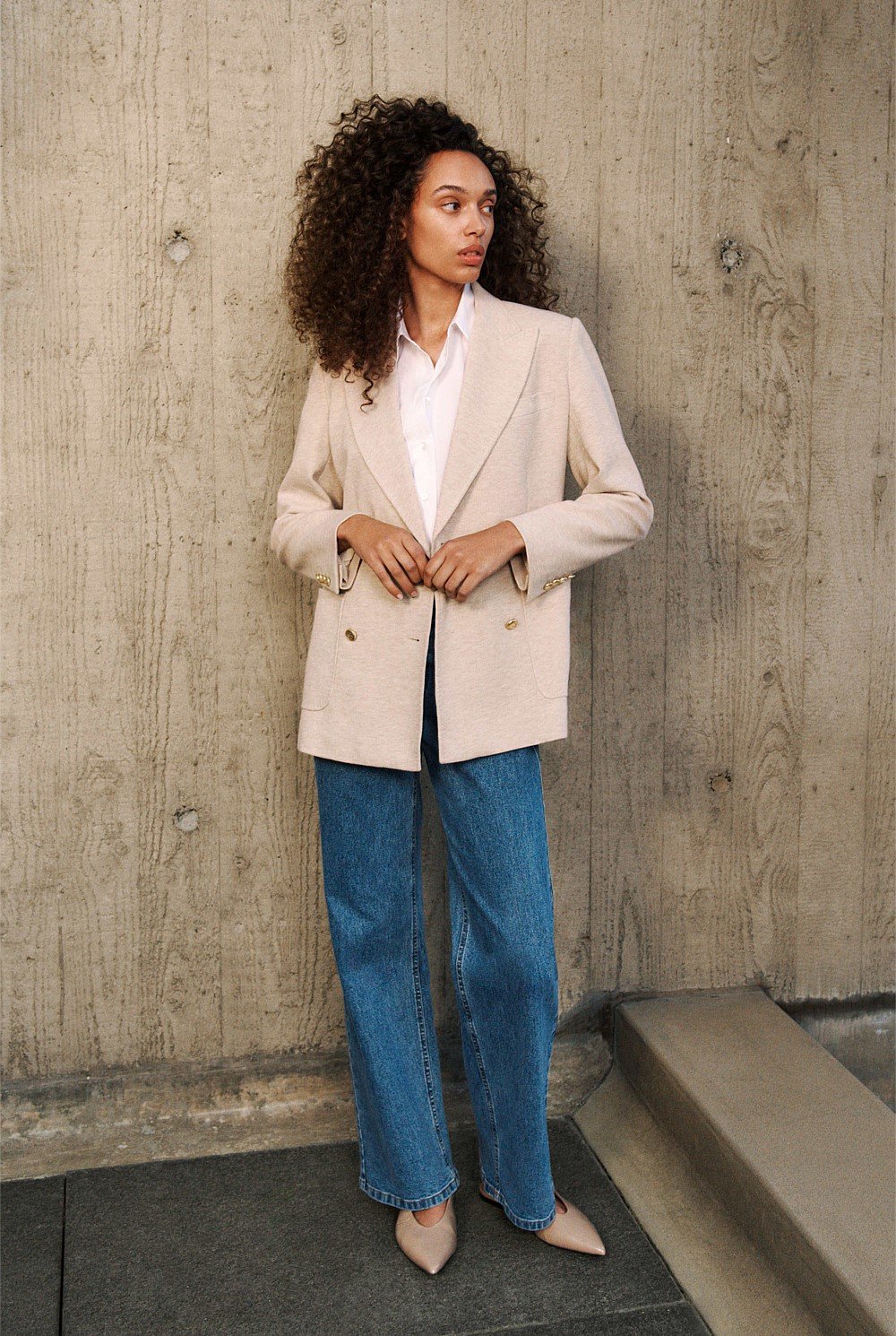 Pique Blend Double Breasted Blazer