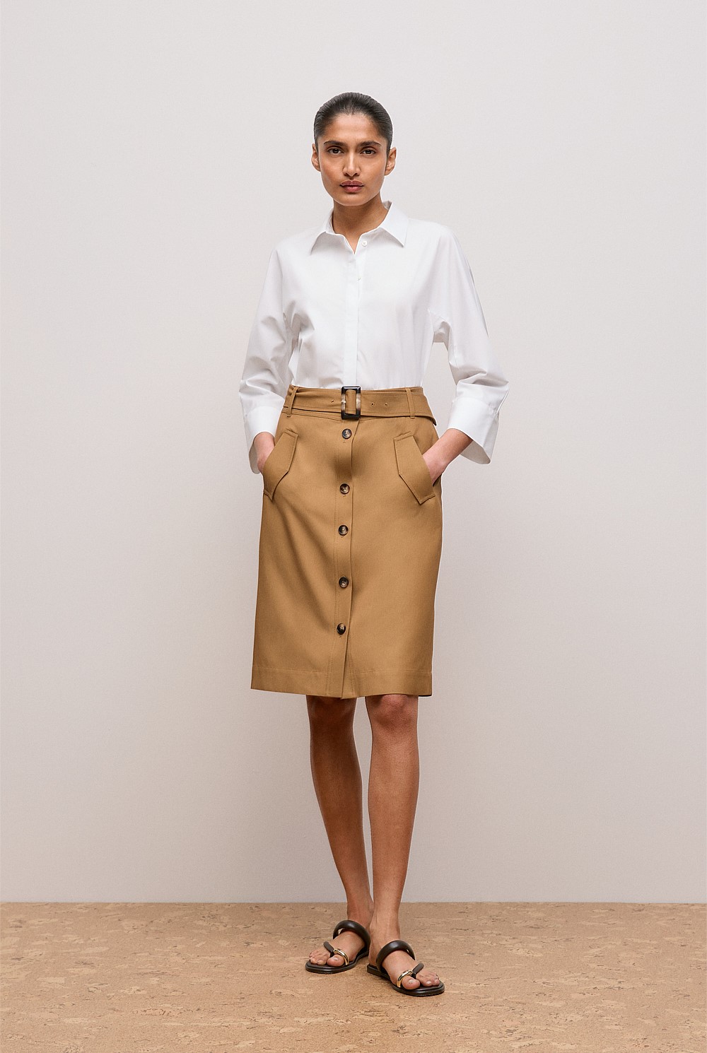 Button Through Belted Skirt