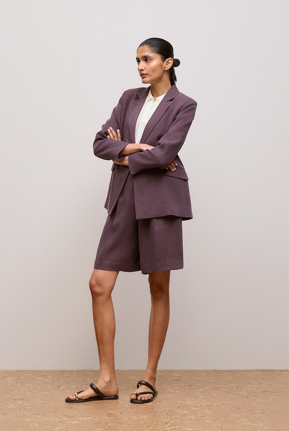 Linen Blend Longline Pleat Short