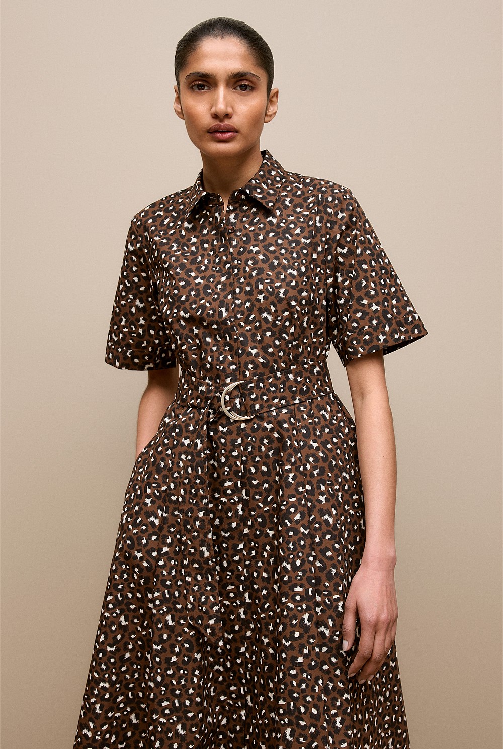 Leopard Poplin Belted Dress