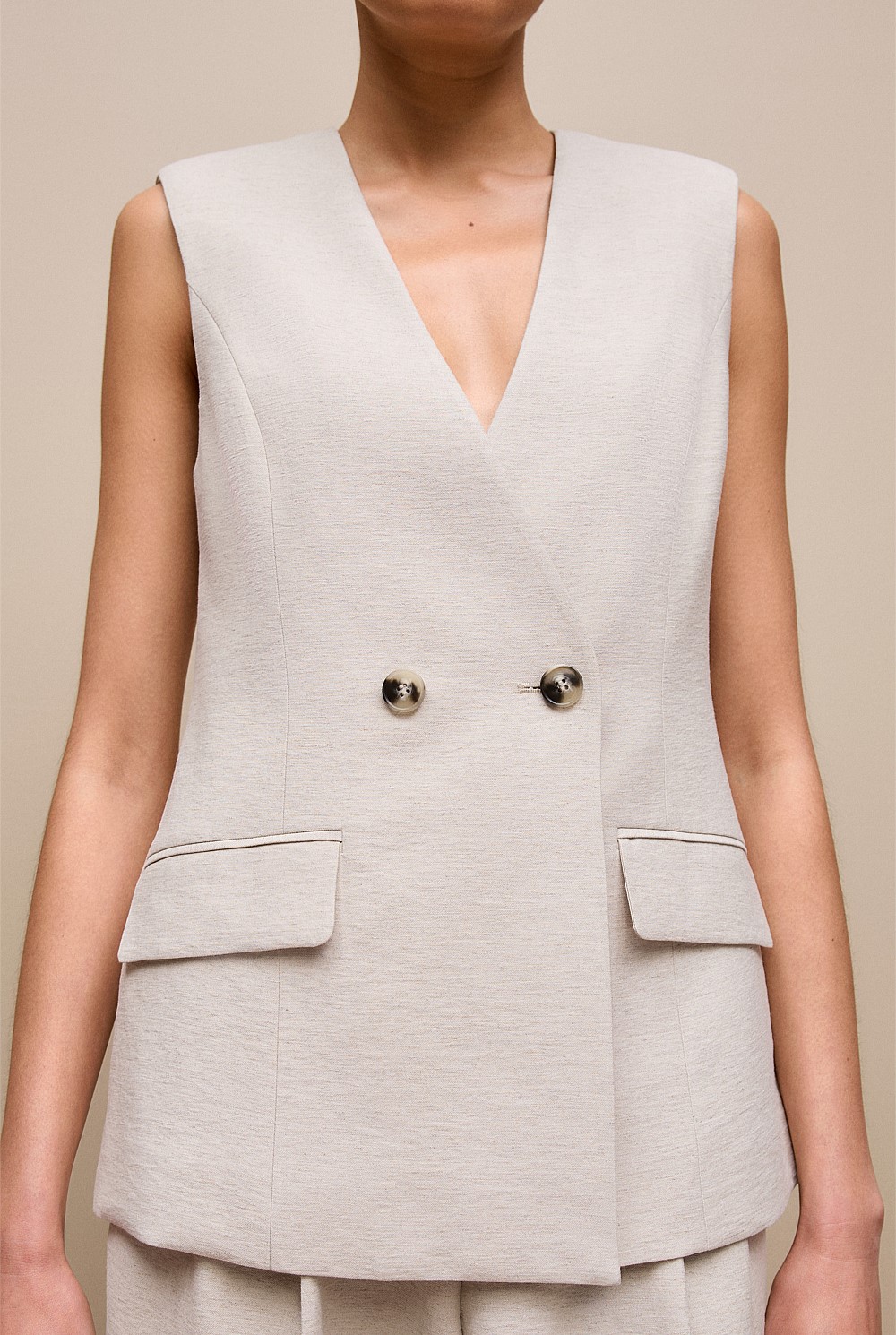 Linen Blend Tailored Vest