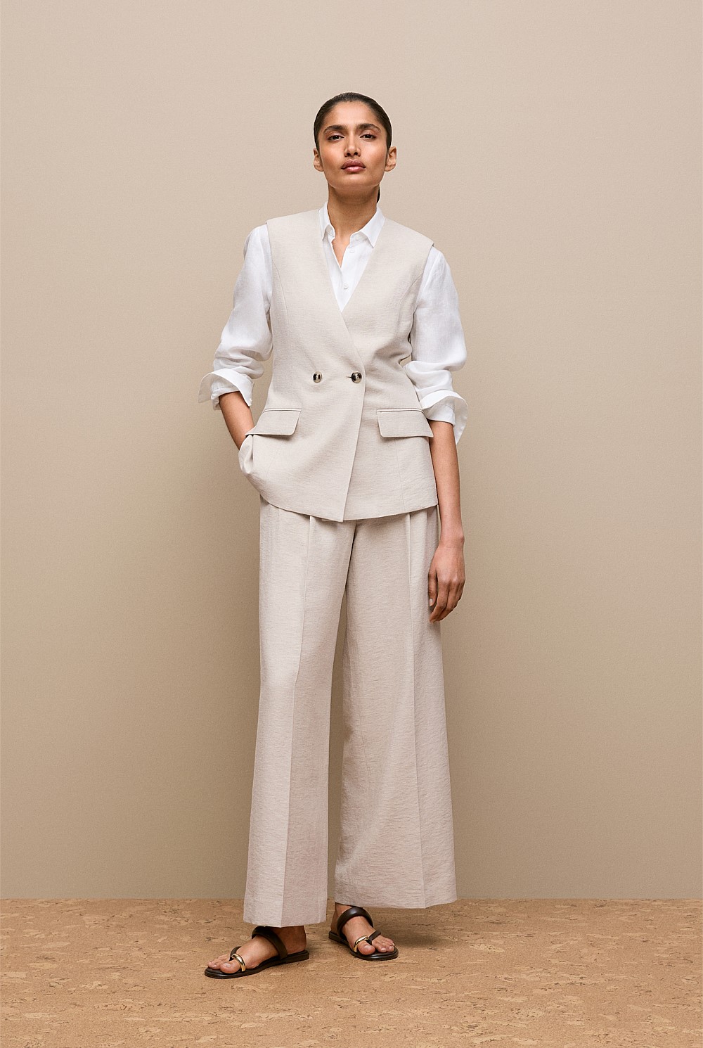 Linen Blend Tailored Vest