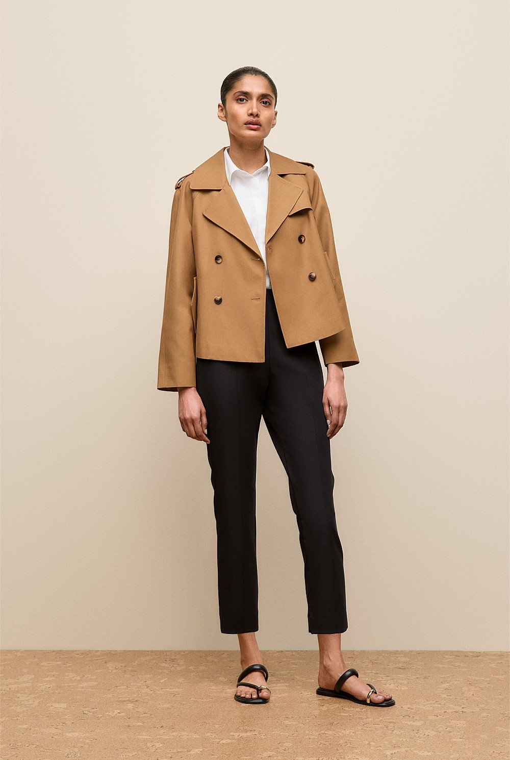 Cotton Twill Cropped Swing Trench