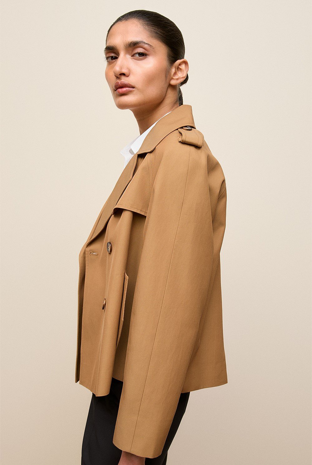 Cotton Twill Cropped Swing Trench
