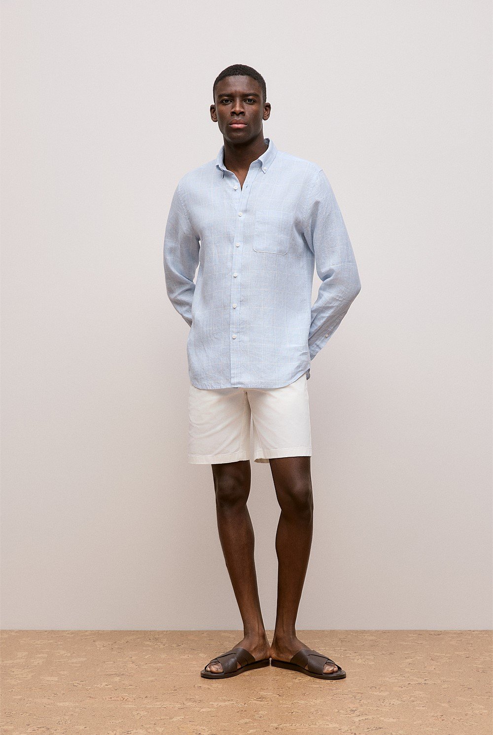 Regular Fit Glen Check Linen Long Sleeve Shirt