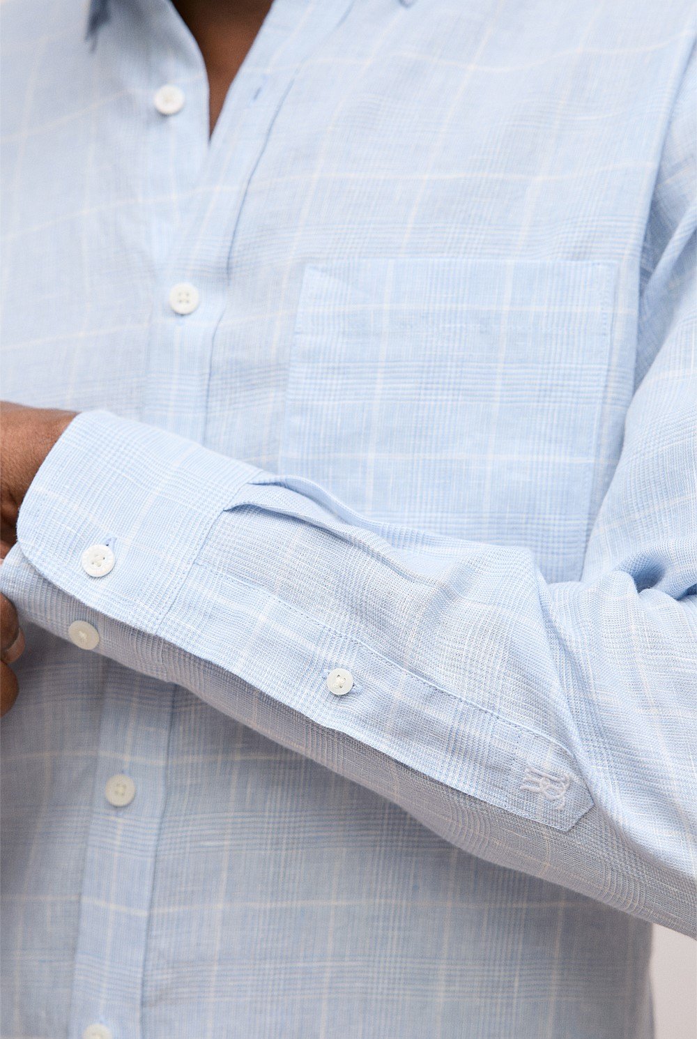 Regular Fit Glen Check Linen Long Sleeve Shirt