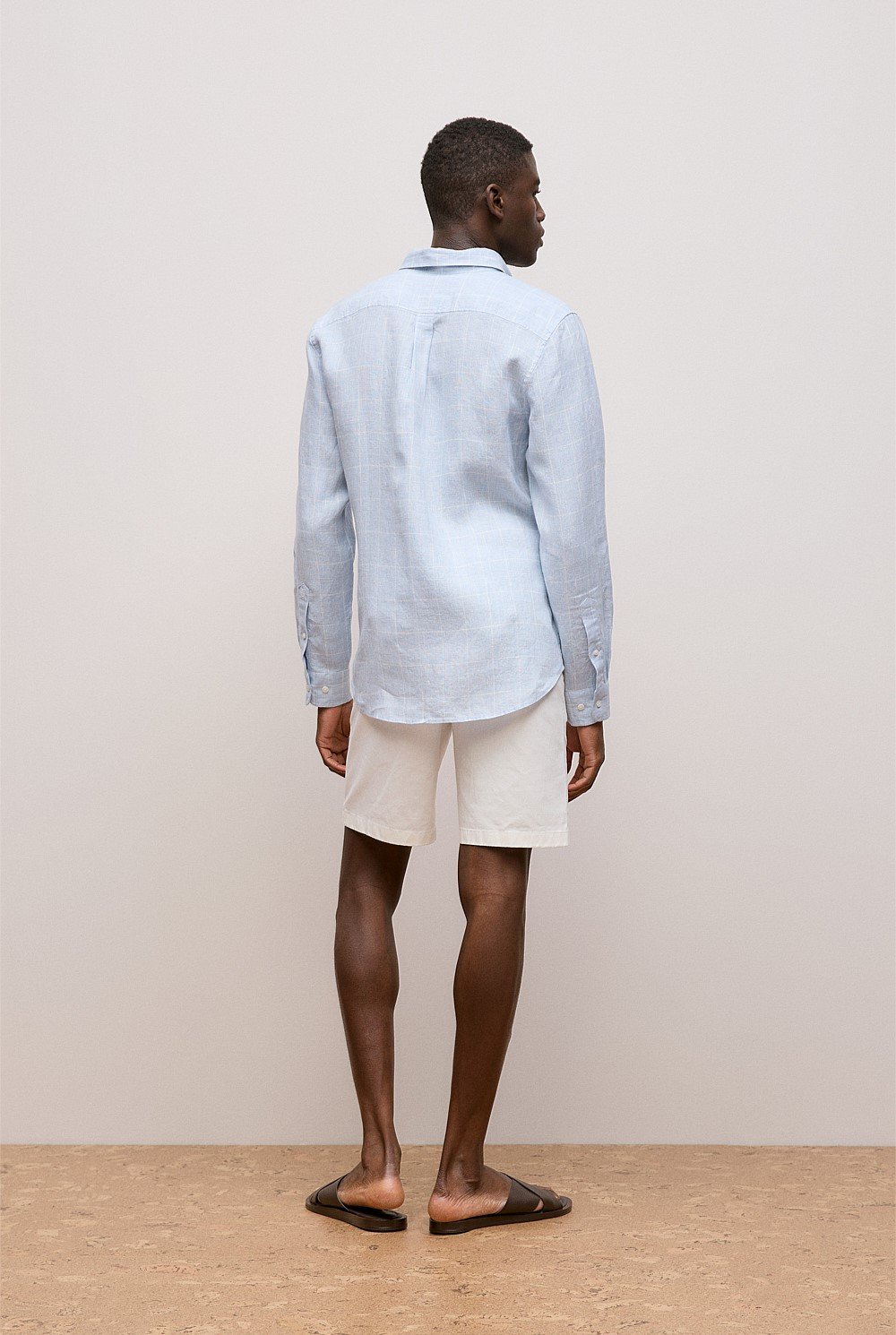 Regular Fit Glen Check Linen Long Sleeve Shirt