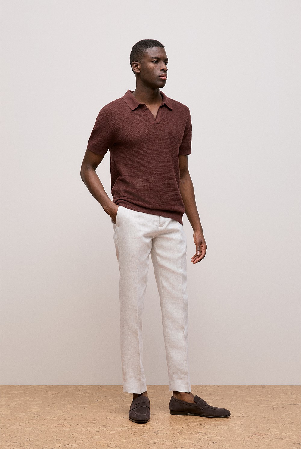 Cotton Linen Collared Knit Polo