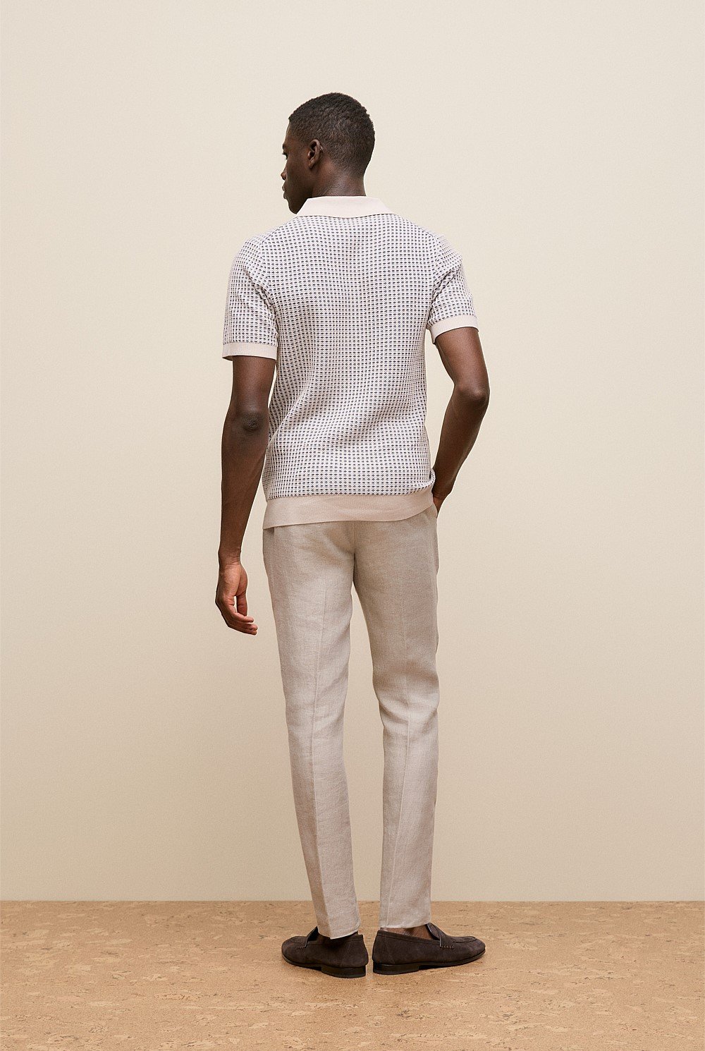 Texture Knit Collared Short Sleeve Polo