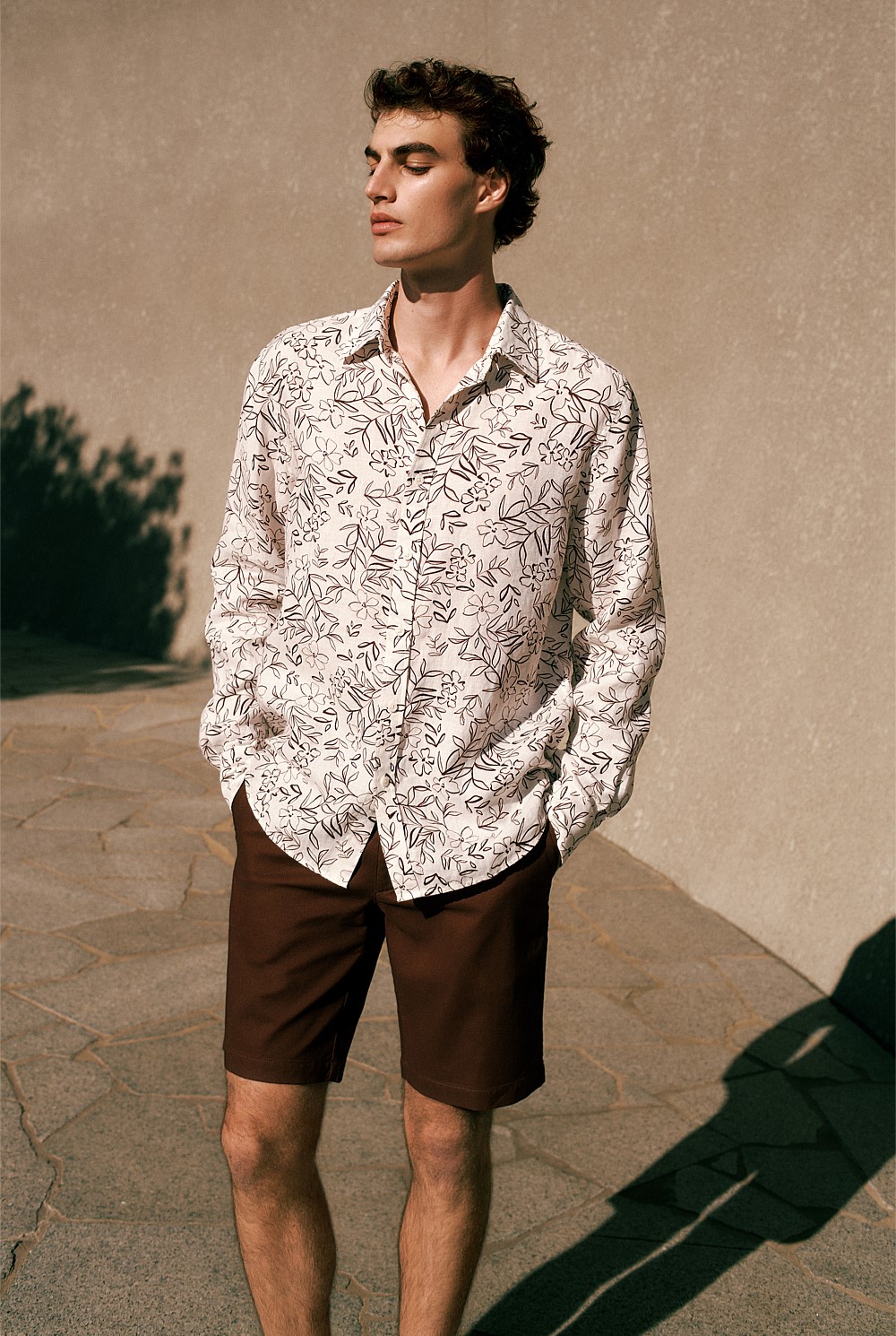 Regular Fit Floral Linen Long Sleeve Shirt