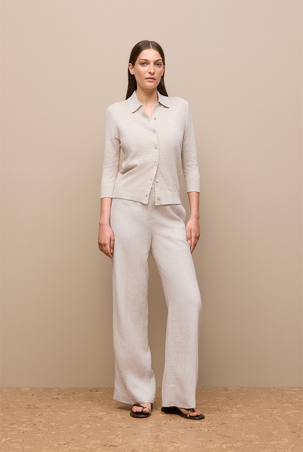 Linen Cotton Collared Cardigan