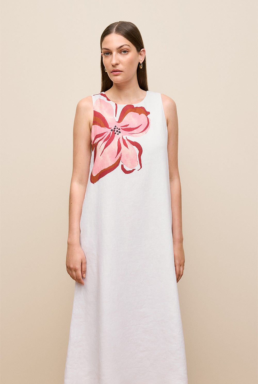 Peony Linen Sleeveless Column Dress
