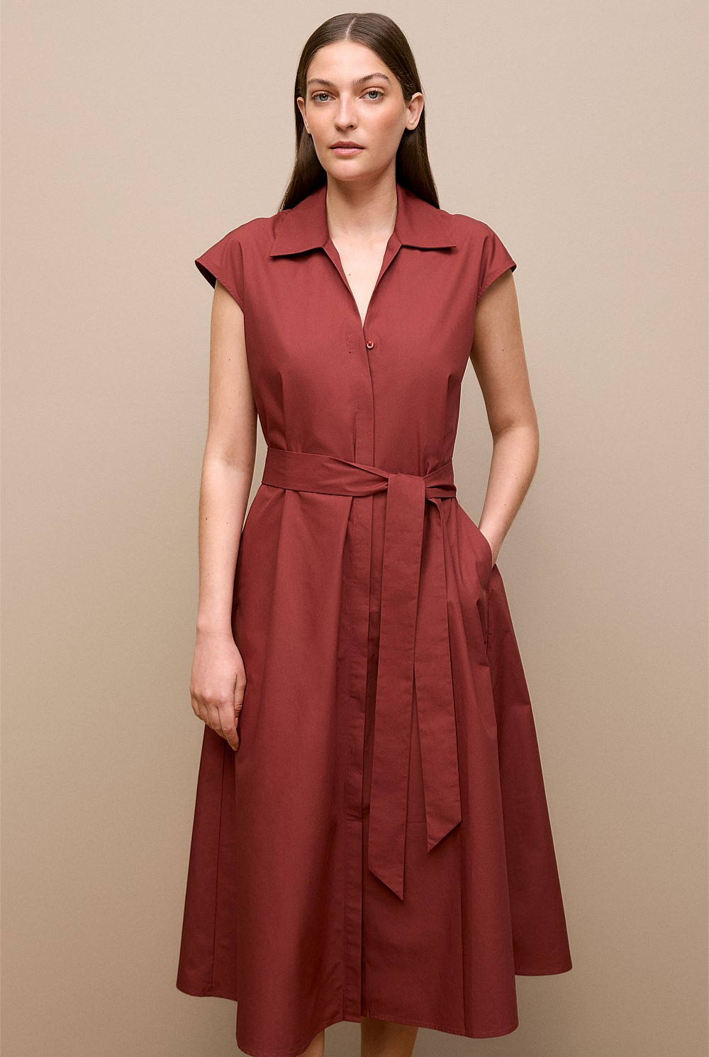 Poplin Cap Sleeve Shirt Dress