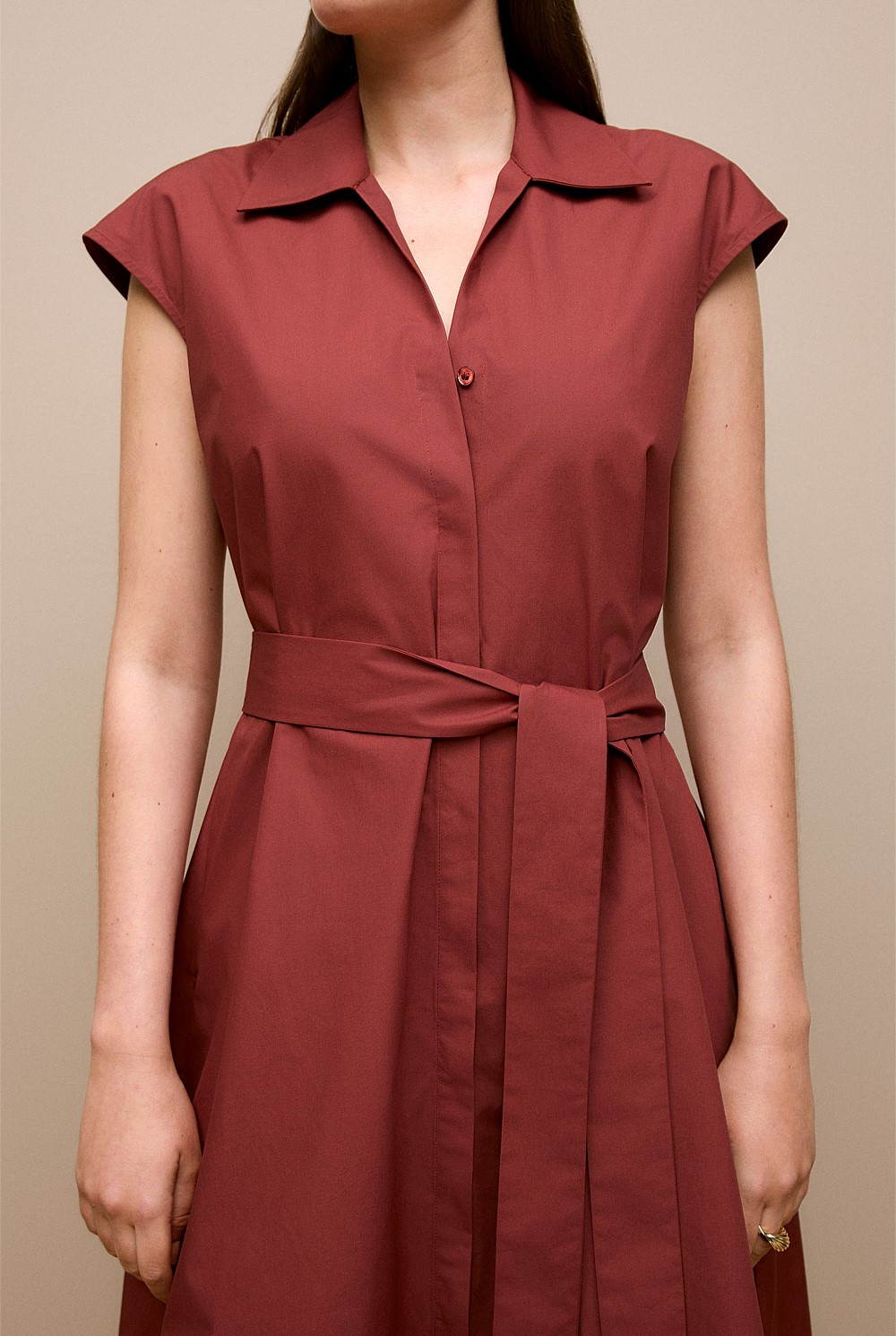 Poplin Cap Sleeve Shirt Dress
