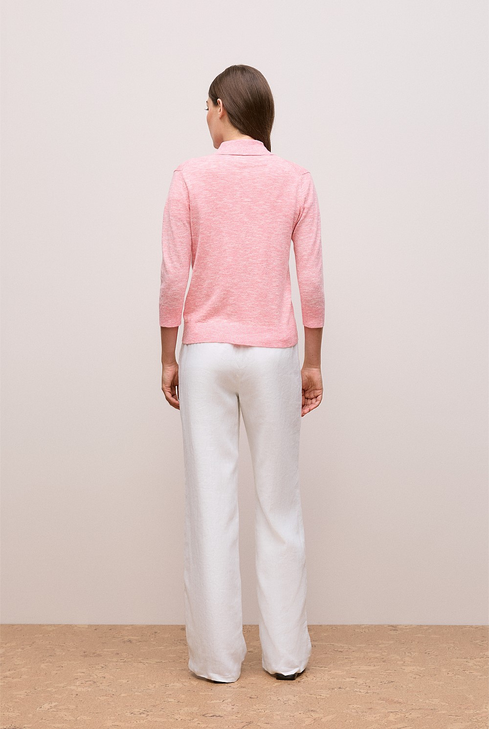 Linen Cotton Mouline Collared Cardigan