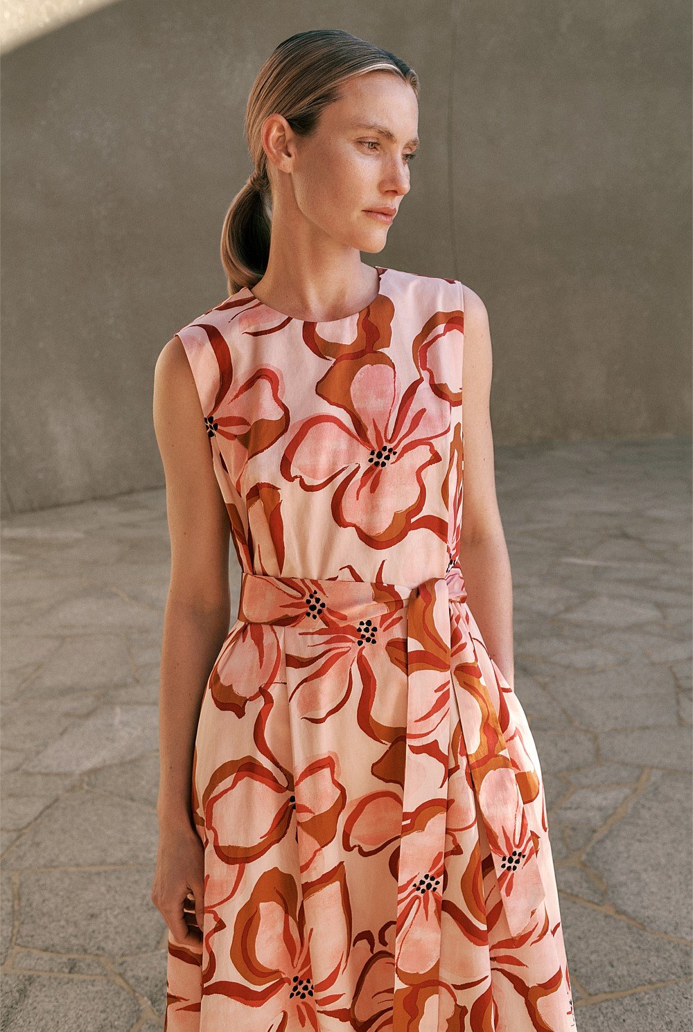 Peony Sateen Sleeveless Dress