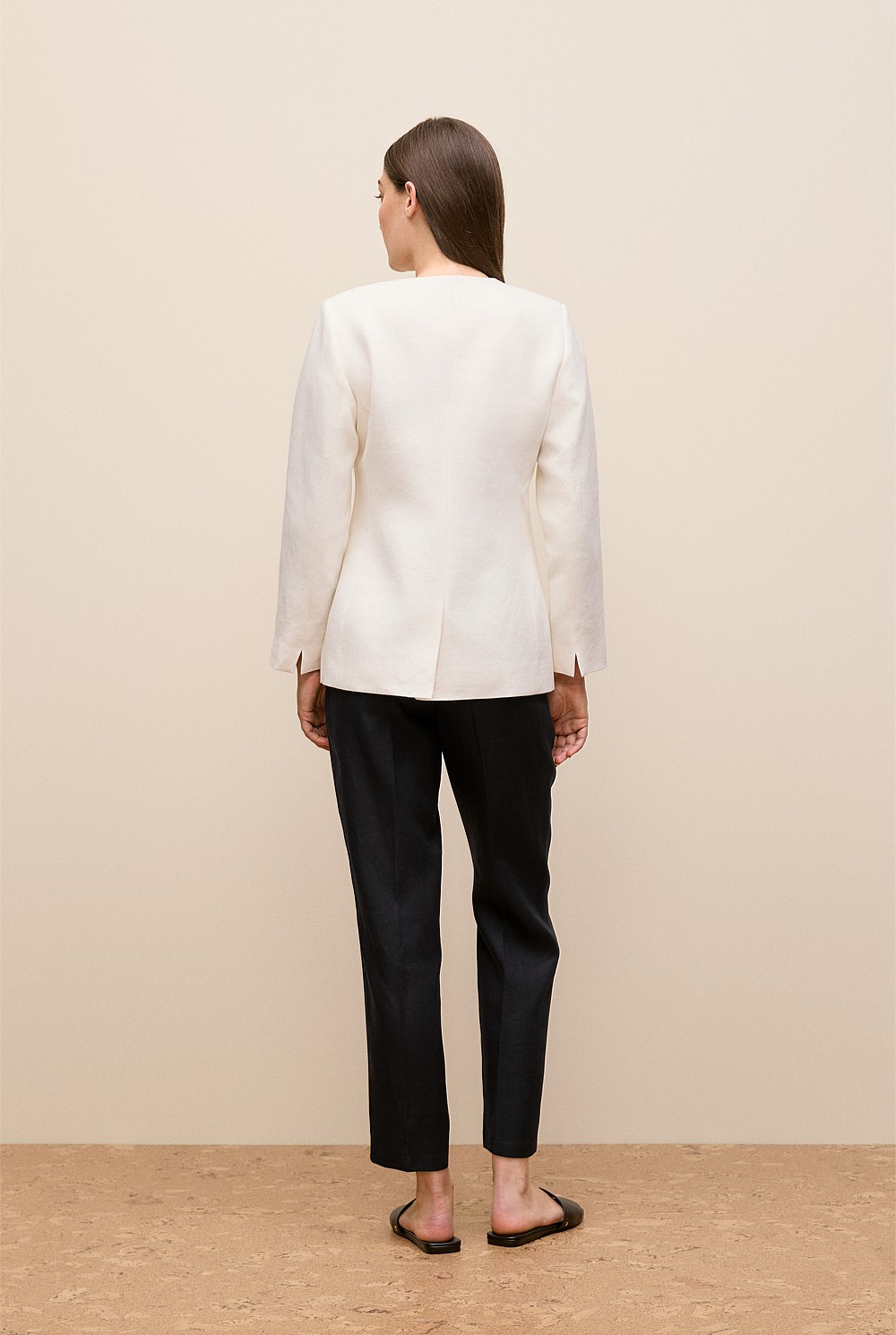 Basketweave Linen Collarless Jacket