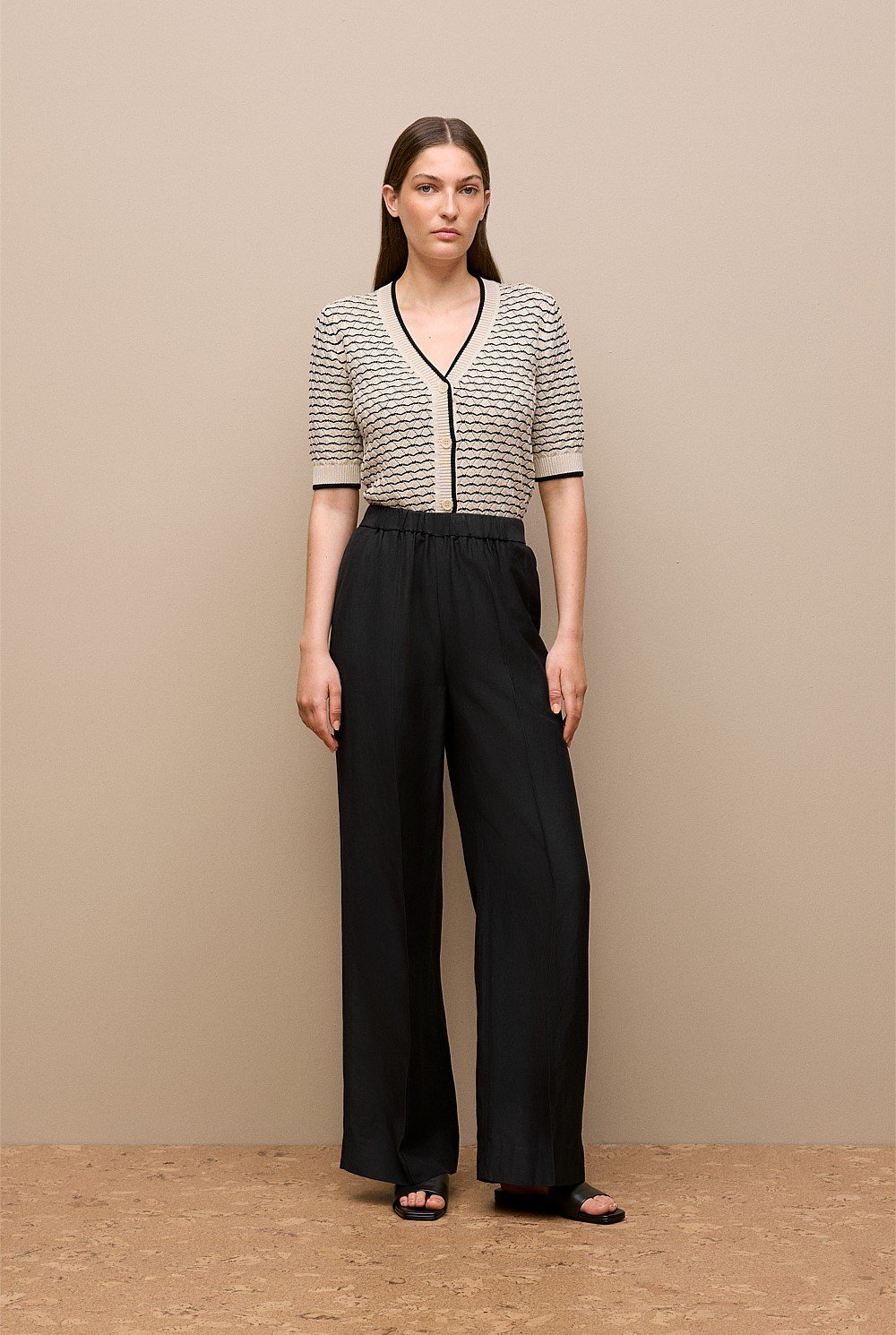 Pointelle Stripe Short Sleeve Cardigan