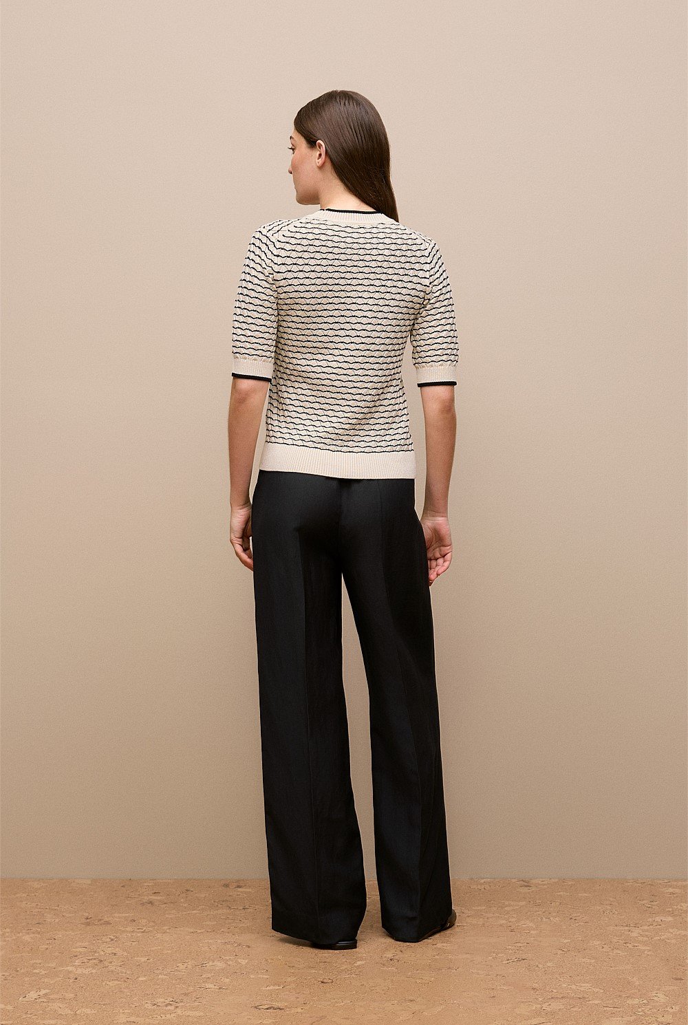 Pointelle Stripe Short Sleeve Cardigan