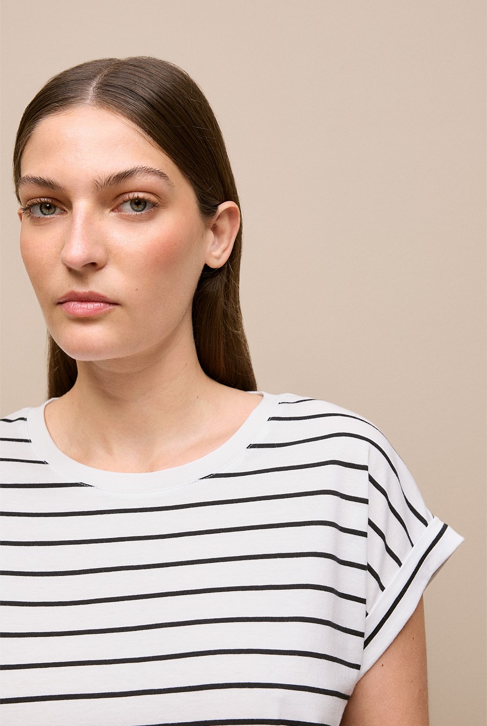 Stripe Cuff Sleeve T-shirt