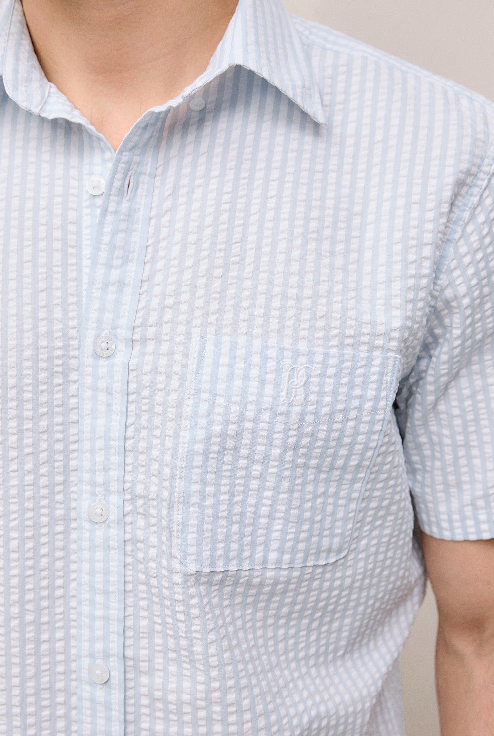 Regular Fit Seersucker Stripe Pocket Shirt