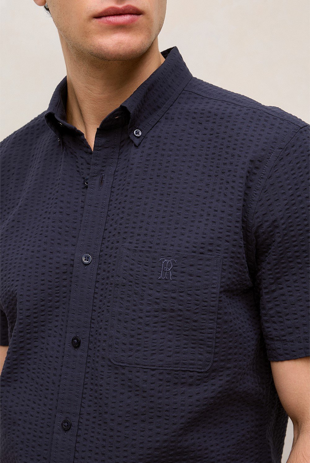 Regular Fit Seersucker Stripe Pocket Shirt