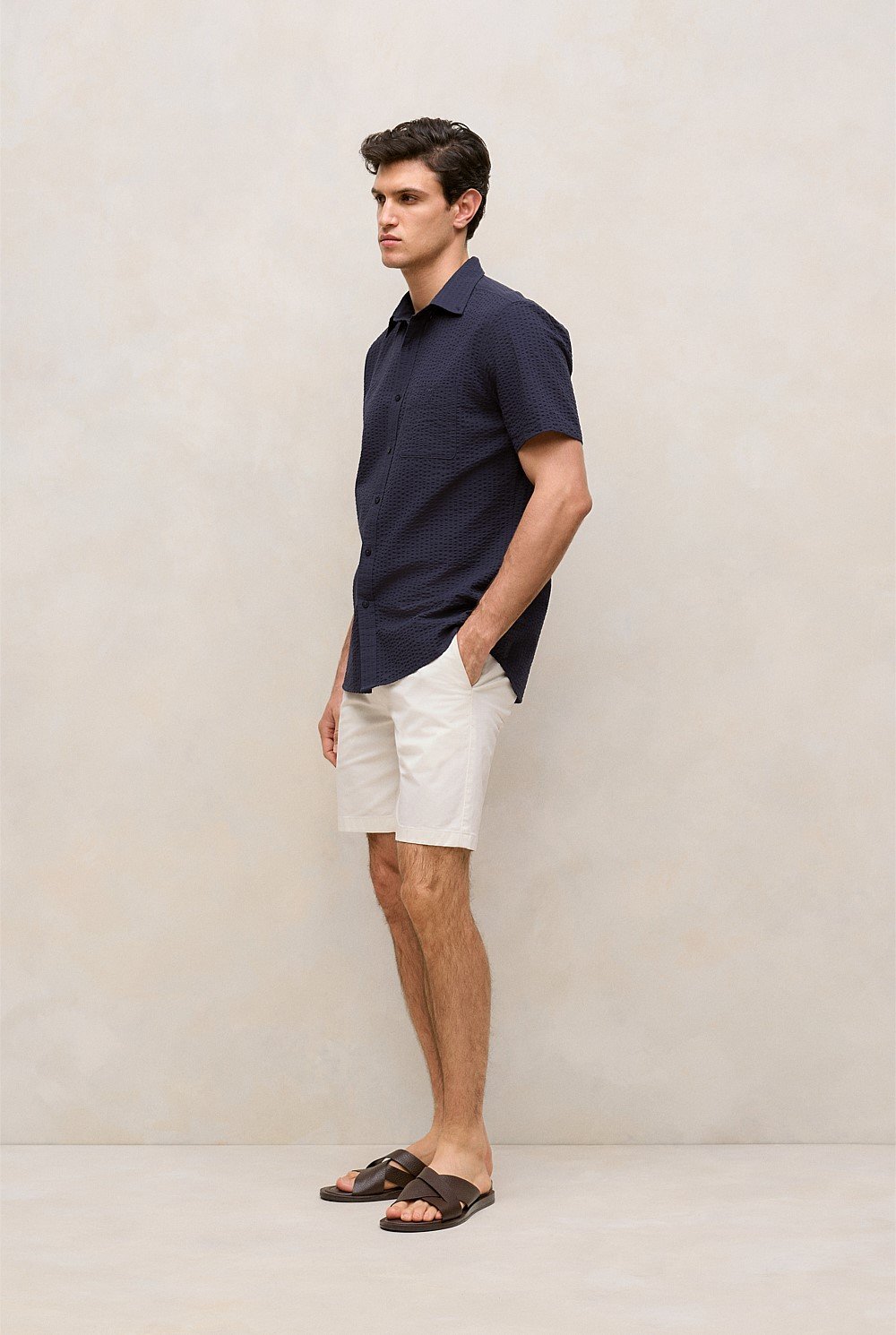 Regular Fit Seersucker Stripe Pocket Shirt