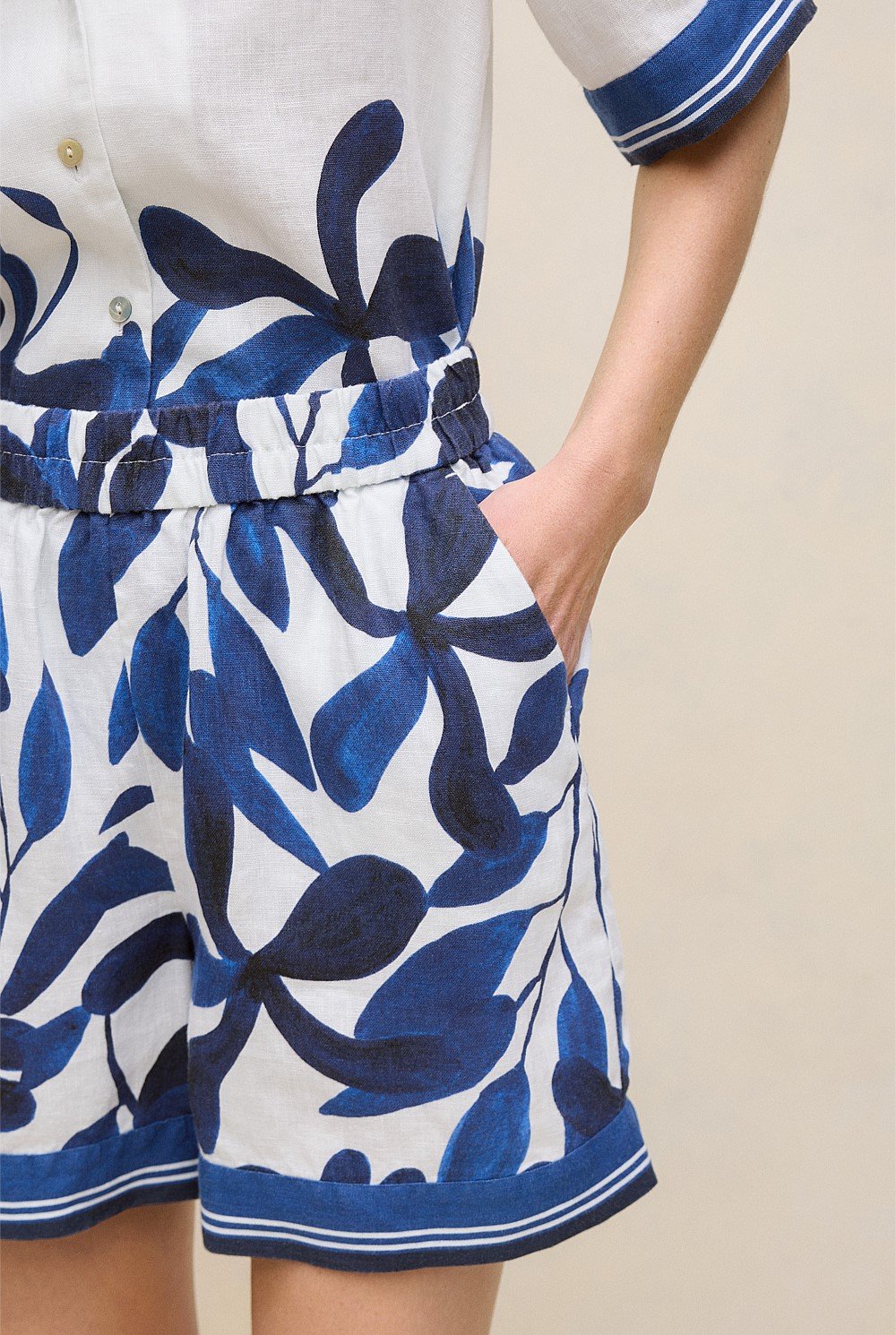 Marea Border Stripe Linen Short