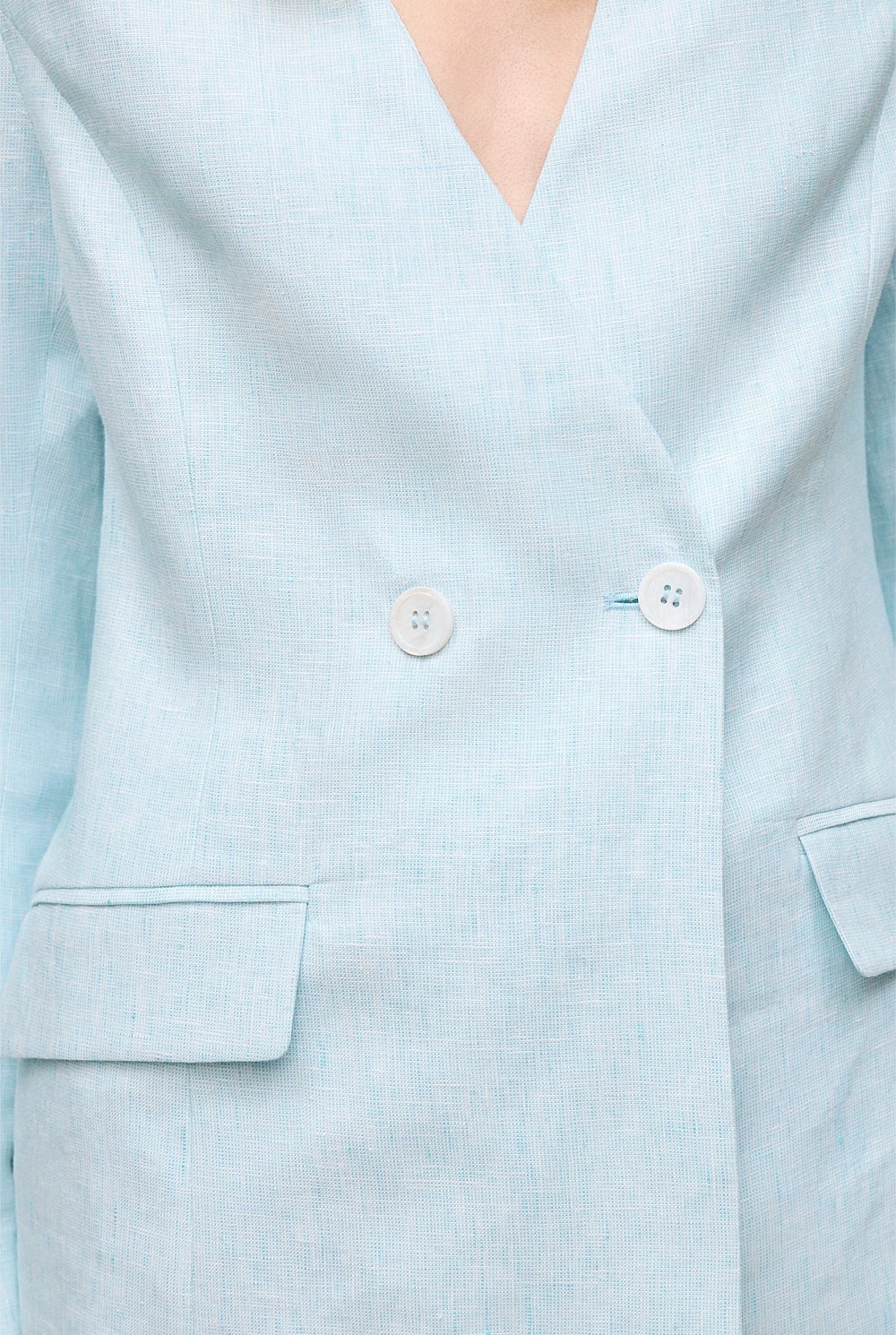 Linen Collarless V Neck Blazer