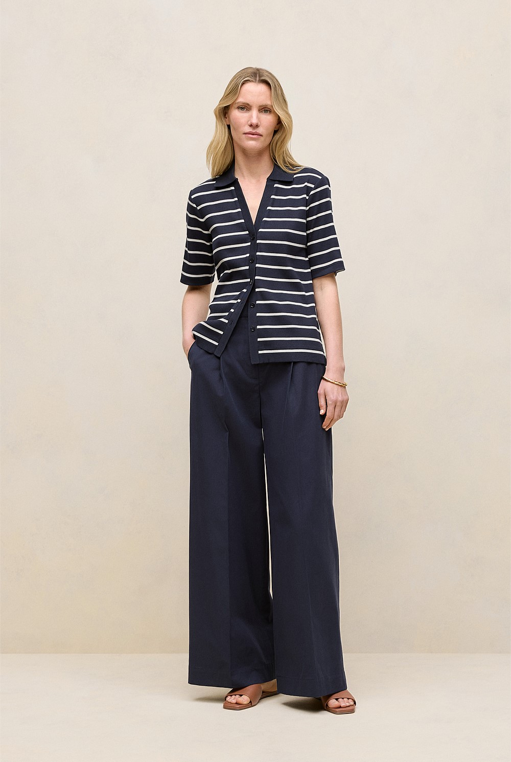 Stripe Rib Button Through T-shirt