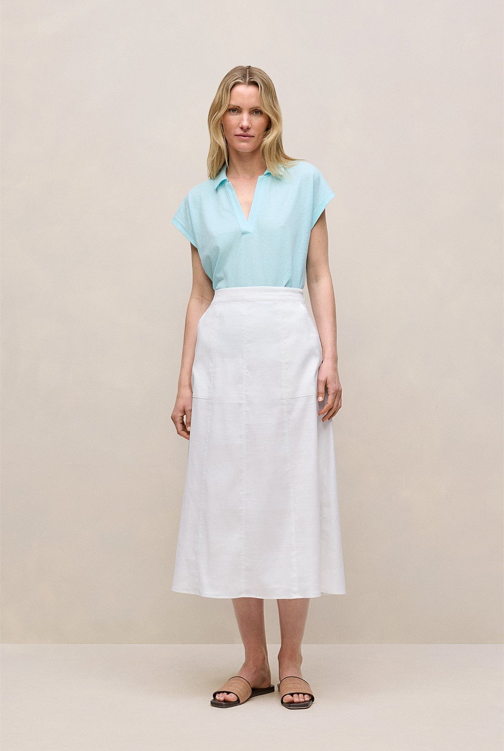 Linen Cotton Relaxed Cap Sleeve Polo