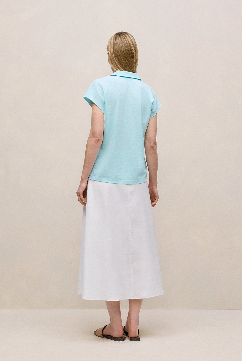 Linen Cotton Relaxed Cap Sleeve Polo